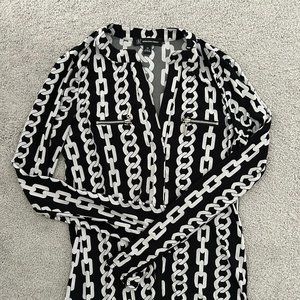 INC Petite Chain-Print Zip-Pocket Top